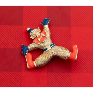 Vintage Mid Century Clown Multicolor Gold Tone Brooch - O17